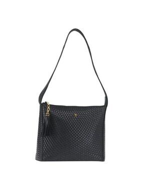 Authentic BALLY Shoulder Bag Leather Navy Gold